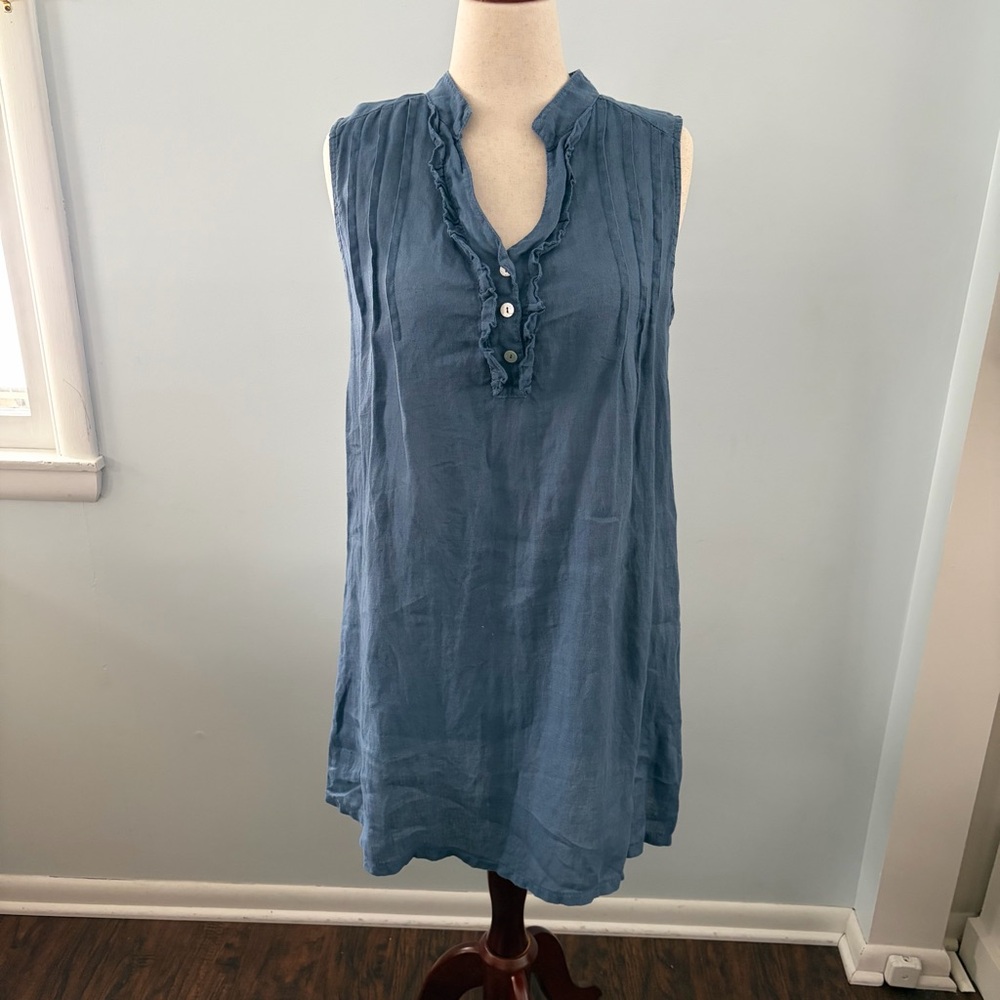 Alessia Pacini Linen Italy Ruffled V-neck Lightweight Beach Cover…